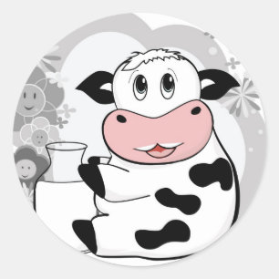 Pegatina Redonda Leche para beber vaca