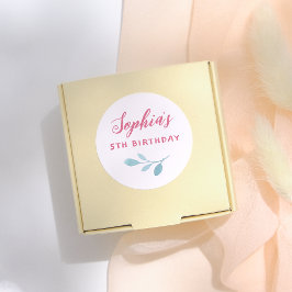 Pegatina Redonda Leche rosa manuscrita deja fiesta de cumpleaños Ch