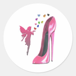 Pegatina Redonda Leche rosa y arte de zapatos de Stiletto
