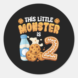 Pegatina Redonda Leche Y Galletas Este Pequeño Monstruo Cumple 2 2º