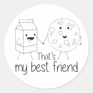 Pegatina Redonda Leche y galletas Mejor amigos BFF Amistad Arte