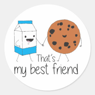 Pegatina Redonda Leche y galletas Mejor amigos BFF Amistad Arte