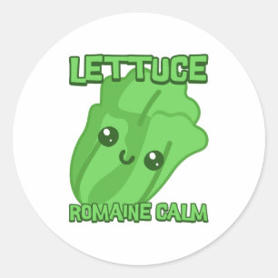 Pegatina Redonda Lechuga Romaine Calma! Personalizado De Pun De Veg