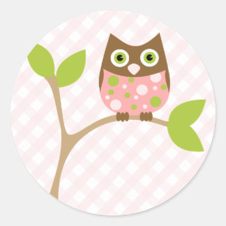 Pegatina Redonda Lechuza Bebé Rosa