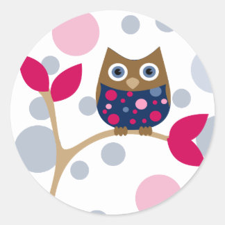 Pegatina Redonda Lechuza bebé rosa y marina