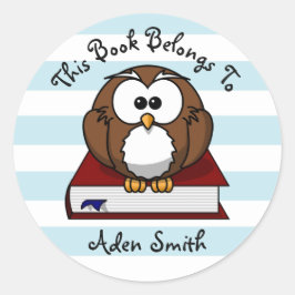 Pegatina Redonda Lechuza caprichosa y placa para libros para niños