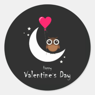 Pegatina Redonda Lechuza Cute el día de San Valentín