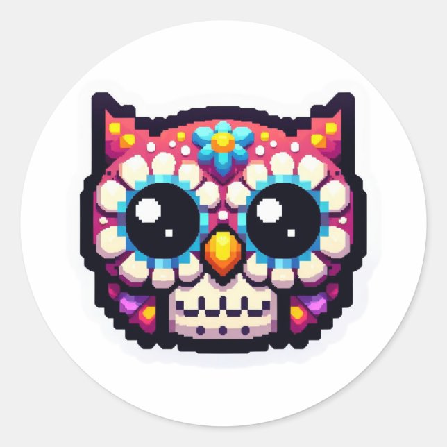 Pegatina Redonda Lechuza de Azúcar Muerta, día del búho muerto (Anverso)