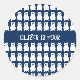 Pegatina Redonda Lechuza de cumpleaños de cuatro años