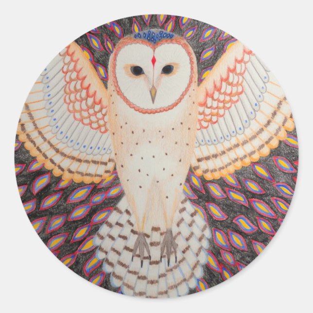 Pegatina Redonda Lechuza de velo (Anverso)
