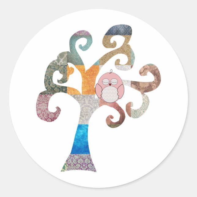 Pegatina Redonda Lechuza durmiente (Anverso)