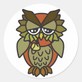 Pegatina Redonda Lechuza fumadora 2.0 Marrón