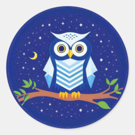 Pegatina Redonda Lechuza geométrica colorida colocada en la rama