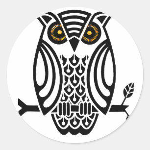 Pegatina Redonda Lechuza Gráfica Hoot