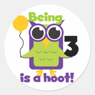 Pegatina Redonda Lechuza Hoot 3er cumpleaños camisetas y regalos