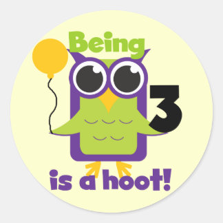 Pegatina Redonda Lechuza Hoot 3er cumpleaños camisetas y regalos