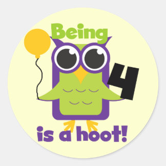 Pegatina Redonda Lechuza Hoot 4º cumpleaños camisetas y regalos