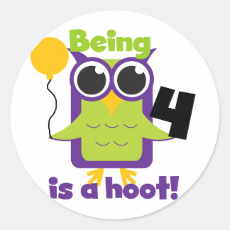 Pegatina Redonda Lechuza Hoot 4º cumpleaños camisetas y regalos