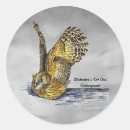 Pegatina Redonda Lechuza negra pintada a mano