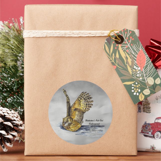 Pegatina Redonda Lechuza negra pintada a mano (Vacaciones)