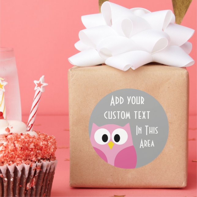 Pegatina Redonda Lechuza Personalizado pequeña - Nombre personaliza (Fiesta)