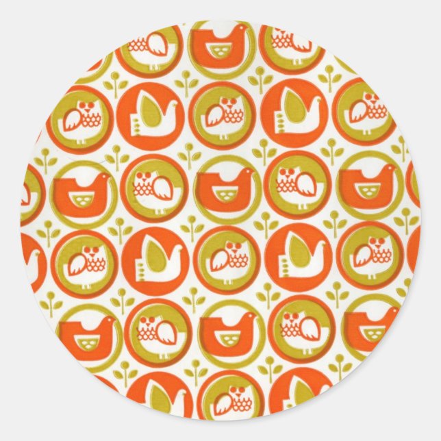 Pegatina Redonda Lechuza Retro (Anverso)