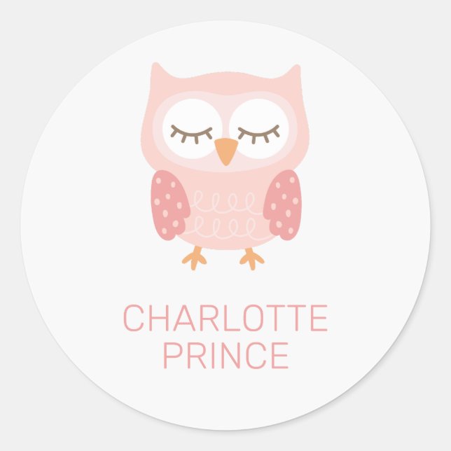 Pegatina Redonda 'Lechuza rosada', lindo personalizado (Anverso)