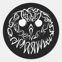 Pegatina Redonda Lechuza Tribal Negra y Blanca