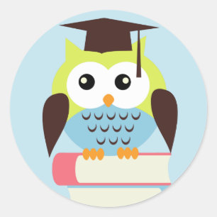 Pegatina Redonda Lechuza verde/azul