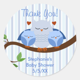 Pegatina Redonda Lechuzas azules y gemelas