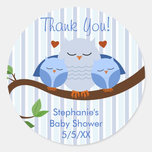 Pegatina Redonda Lechuzas azules y gemelas (Anverso)