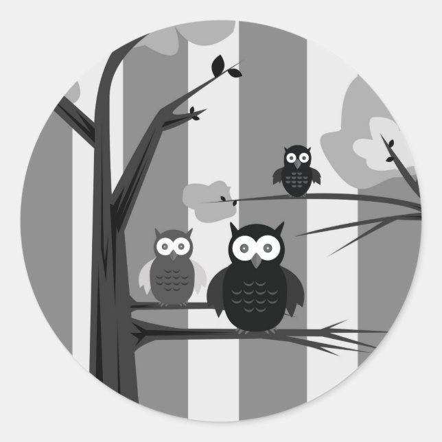 Pegatina Redonda Lechuzas blancas y negras (Anverso)