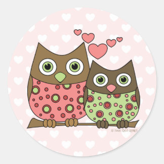 Pegatina Redonda Lechuzas de amor