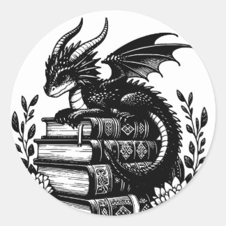 Pegatina Redonda Lector de fantasías de Dragon Book lover amante