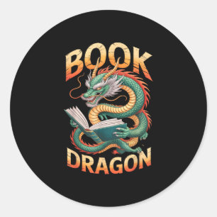 Pegatina Redonda Lector de libros antiguos sea dragón de libros esc