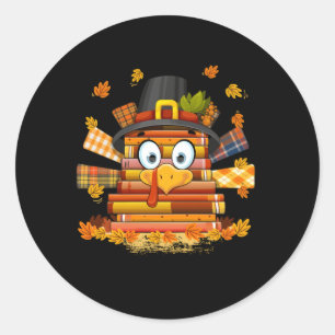 Pegatina Redonda Lector de libros bibliotecario Día de Acción de Gr