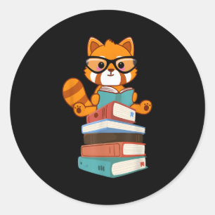 Pegatina Redonda Lector de Pandas Rojo del Libro Bookworm Red Panda