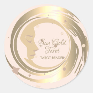 Pegatina Redonda Lector de Tarot Estrellas Doradas Luna Horóscopo C