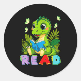 Pegatina Redonda Lector divertido de dinosaurios t rex dino amante