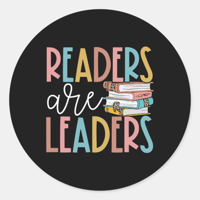 Pegatina Redonda Lectores Son Líderes Lectura Amantes Libros Profes (Anverso)