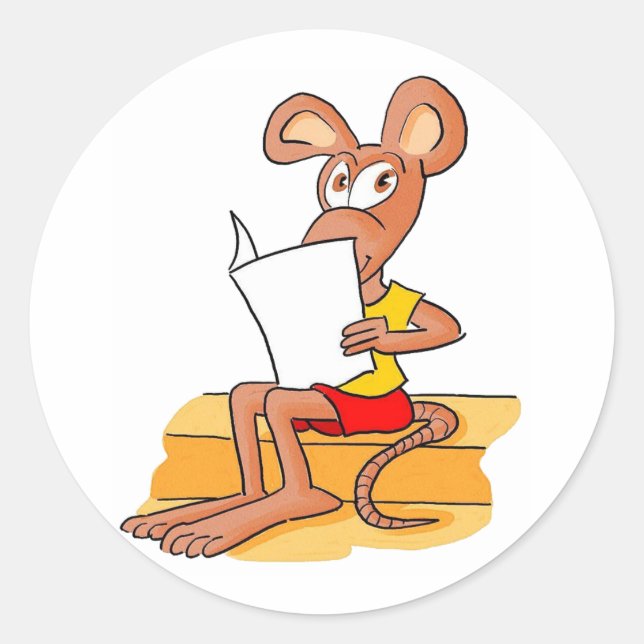 Pegatina Redonda Lectura Cuta del ratón (Anverso)