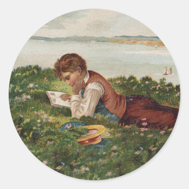 Pegatina Redonda Lectura de estudiantes (Anverso)