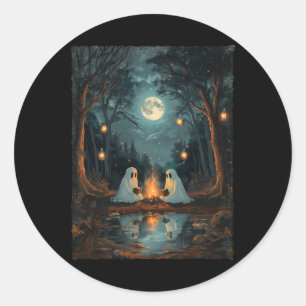 Pegatina Redonda Lectura de libros de fantasmas vintage Camping Gót