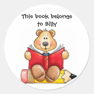 Pegatina Redonda Lectura De Oso De Teddy