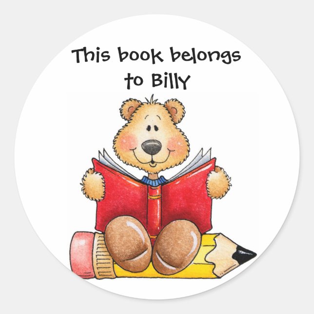 Pegatina Redonda Lectura De Oso De Teddy (Anverso)