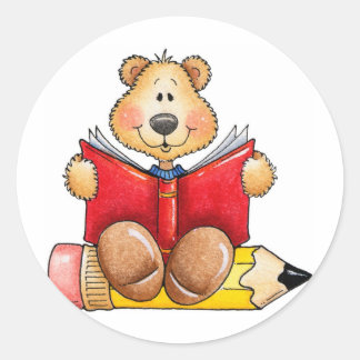 Pegatina Redonda Lectura De Oso De Teddy