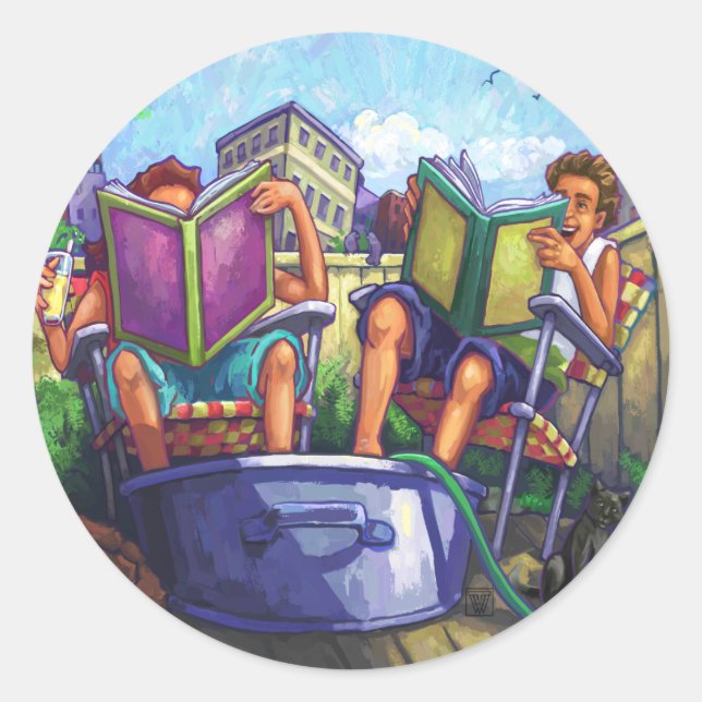 Pegatina Redonda Lectura en verano (Anverso)