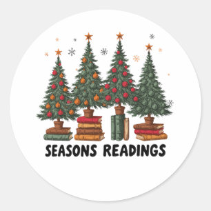 Pegatina Redonda Lecturas de Temporada Árboles de Navidad Decorados