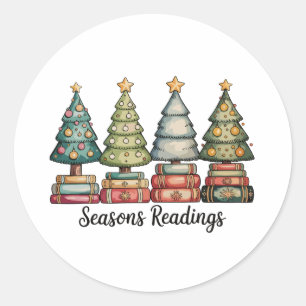 Pegatina Redonda Lecturas de Temporadas Libro de Navidad Árbol Maes