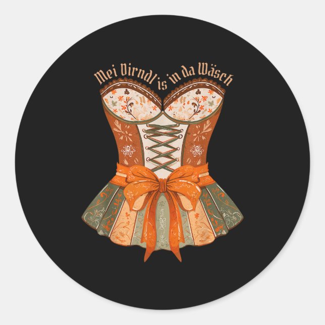 Pegatina Redonda Lederhosen Costume Cute German Bavarian Women  (Anverso)